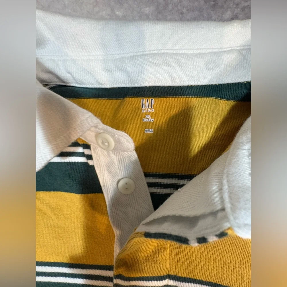 (A3) NWOT Gap Boys Striped Rugby Shirt XL Husky Yellow Green Long Sleeve Polo‎